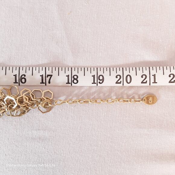 MW Opera Necklace Gold Tone Open Hexagon Clusters Extension Chain - Picture 8 of 9